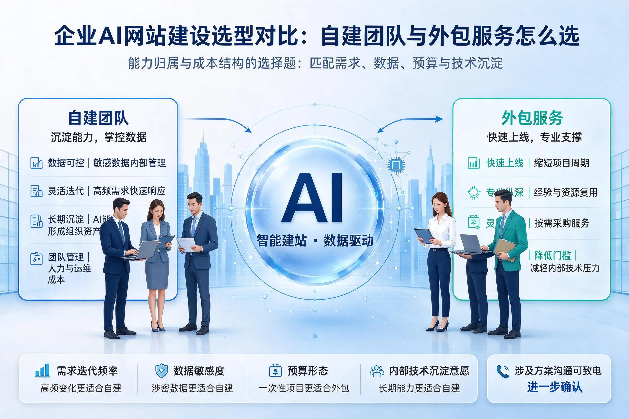 黔东南企业AI网站建设选型对比:自建团队与外包服务怎么选